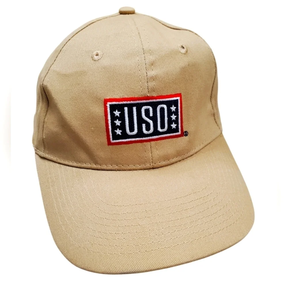 USO Support Our Heroes Slideback Hat Tan OS Adjustable Embroidered Cotton
